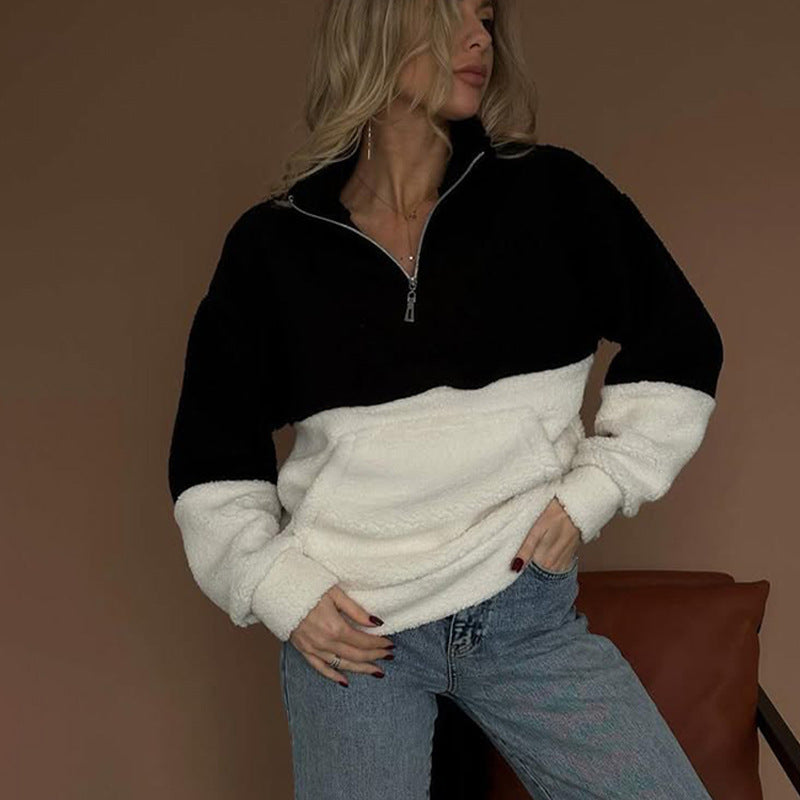 Fleece pullover for women with high collar and zipper Chic und Stil