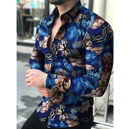 Chemise à manches longues pour hommes avec design floral de papillon Chic und Stil