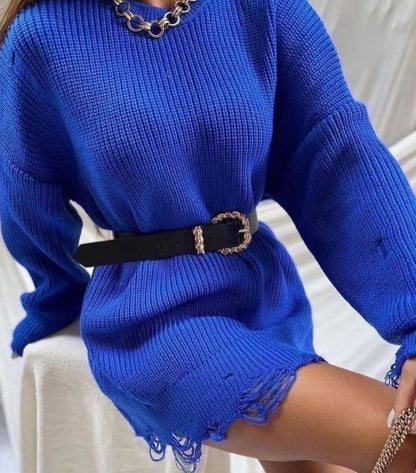 Robe en tricot pour femmes avec ourlet asymétrique et ceinture tendance Chic und Stil