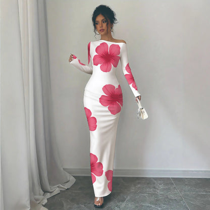 Robe longue élégante à manches longues pour dames avec motif floral Chic und Stil
