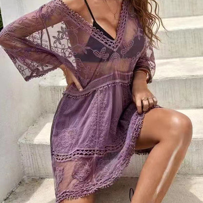 Femmes Robe de plage transparente brodée Chic und Stil