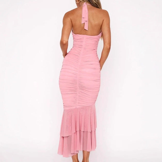 Femmes Robe maxi ajustée élégante avec ourlet volant Chic und Stil