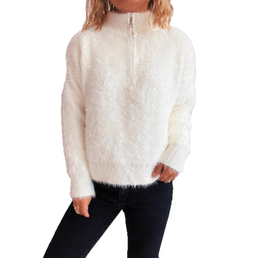 Femme pull doux avec col haut et fermeture éclair Chic und Stil