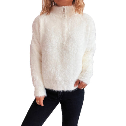 Femme pull doux avec col haut et fermeture éclair Chic und Stil