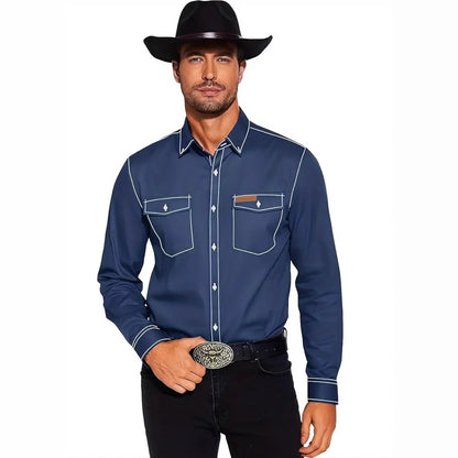 Chemise western pour hommes avec des coutures contrastantes et des poches poitrine Chic und Stil