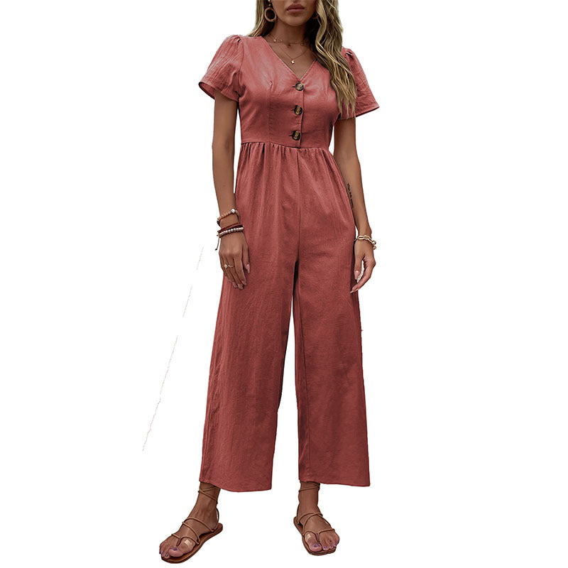 Dames élégant à boutons large pantalon combinaison Chic und Stil