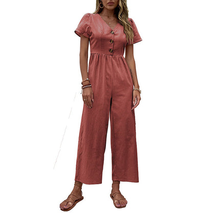 Dames élégant à boutons large pantalon combinaison Chic und Stil