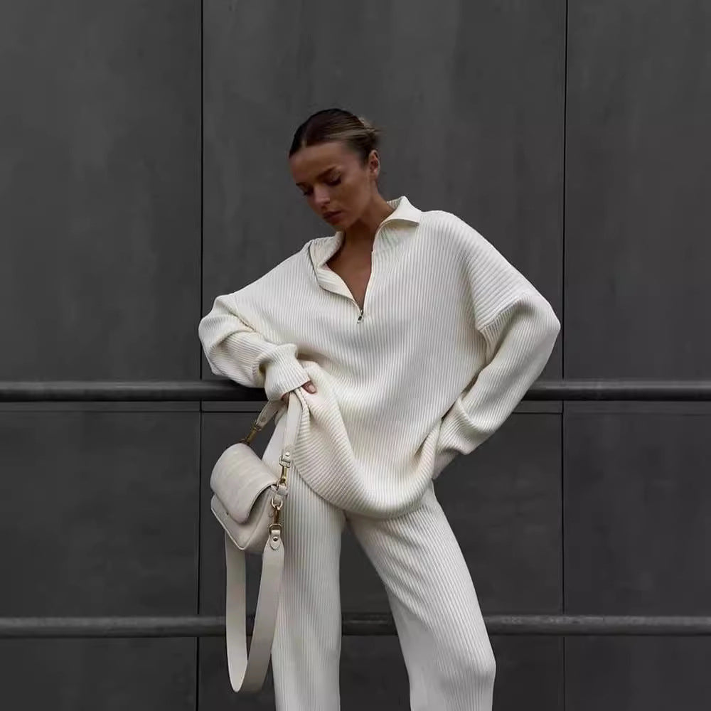 Casual sweater set for women and wide pants Chic und Stil