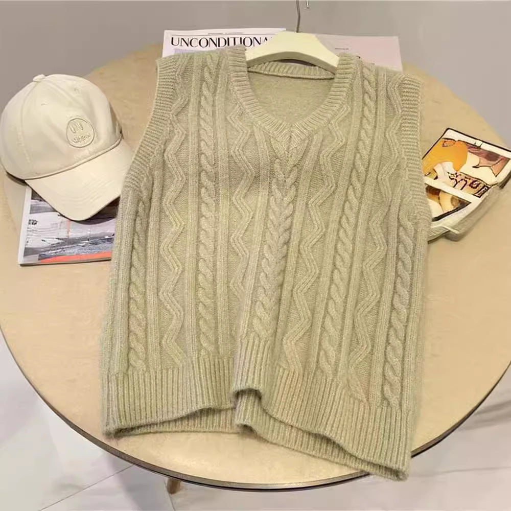 Dames gros tricot gilet avec décolleté en V et motif torsadé Chic und Stil