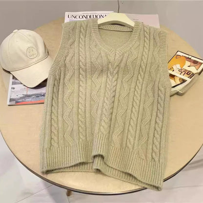 Dames gros tricot gilet avec décolleté en V et motif torsadé Chic und Stil