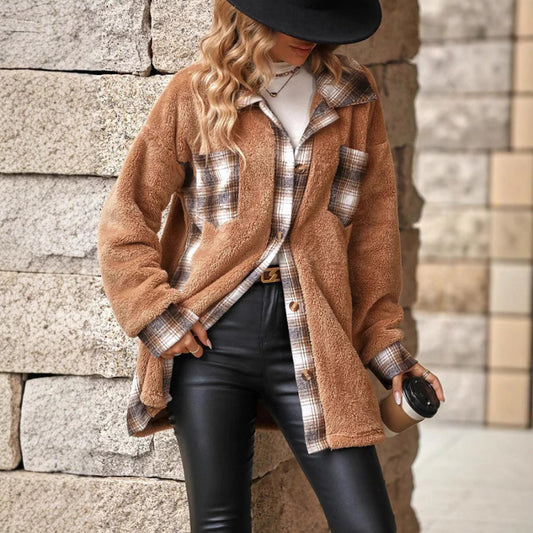 Dames chemise en polaire avec motif à carreaux et doublure intérieure douce Chic und Stil
