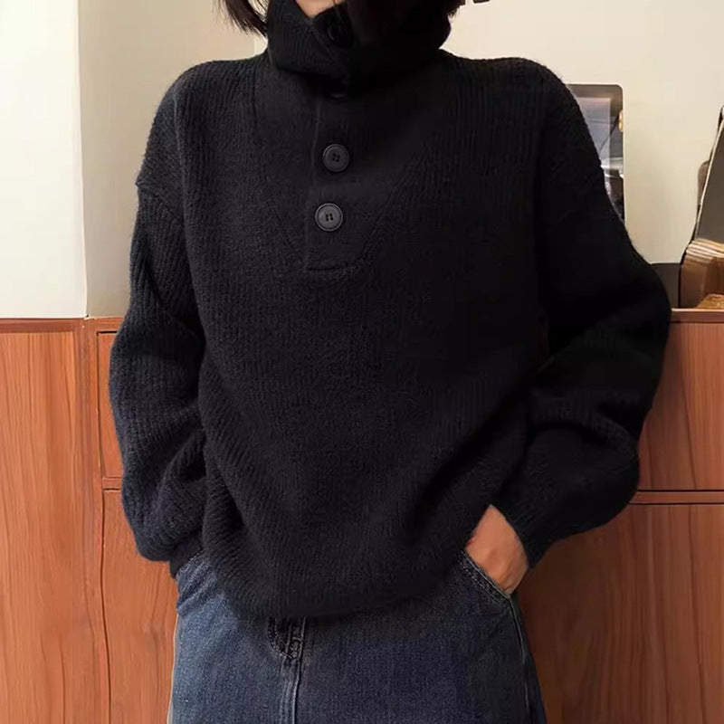 Pull en tricot pour femmes avec col orné de boutons et fine texture côtelée Chic und Stil