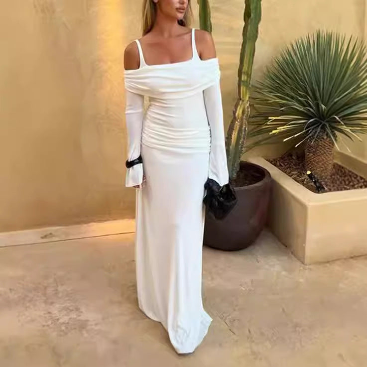 Robes maxi élégantes pour femmes avec un design sans épaules et des fronces Chic und Stil