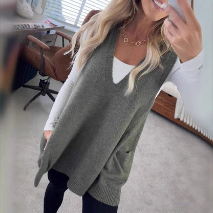 Dames Gilet en tricot confortable avec poches latérales Chic und Stil