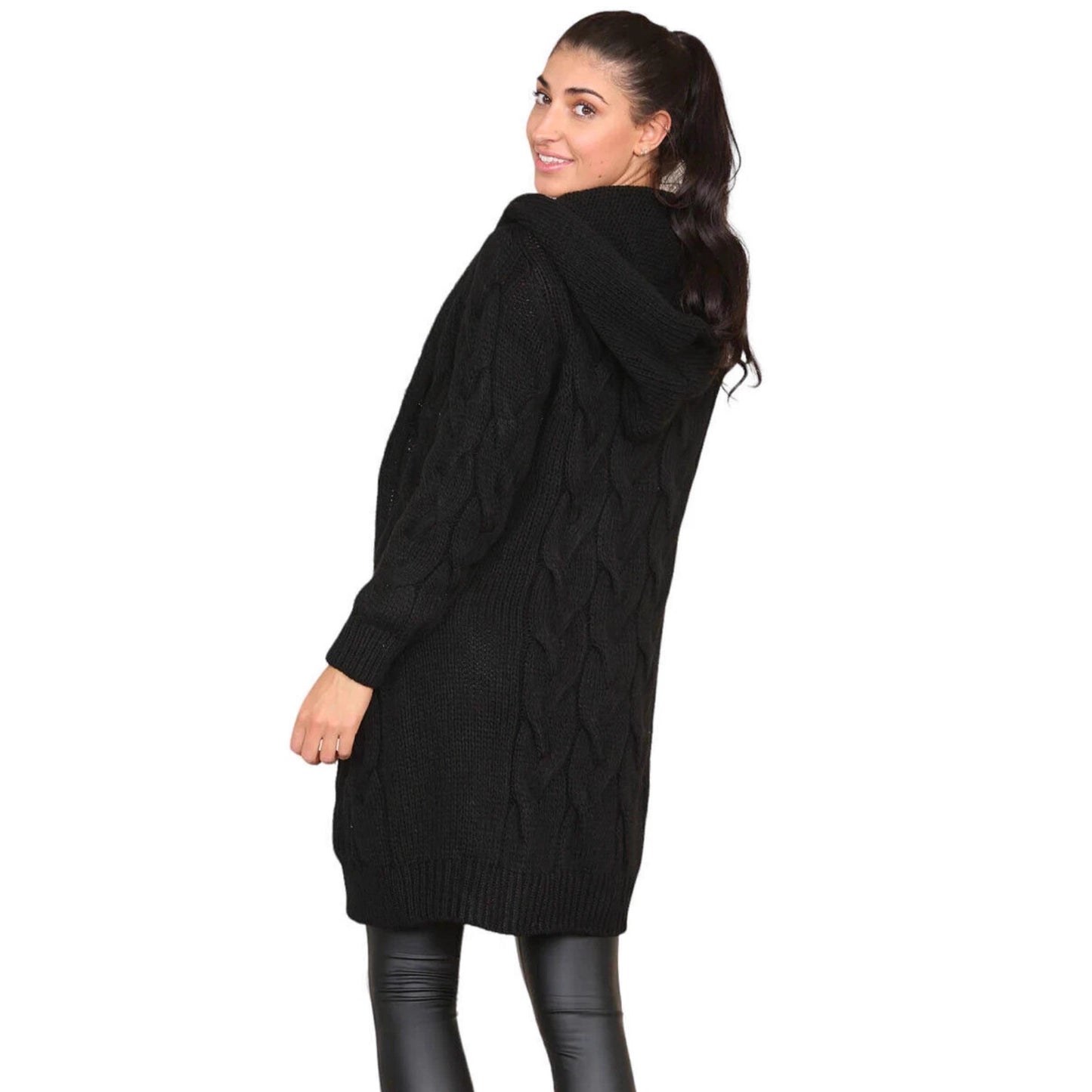 Dames Gros Tricot Hoodie-Manteau avec Design de Tresse et Poches Profondes Chic und Stil