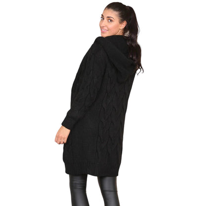 Dames Gros Tricot Hoodie-Manteau avec Design de Tresse et Poches Profondes Chic und Stil