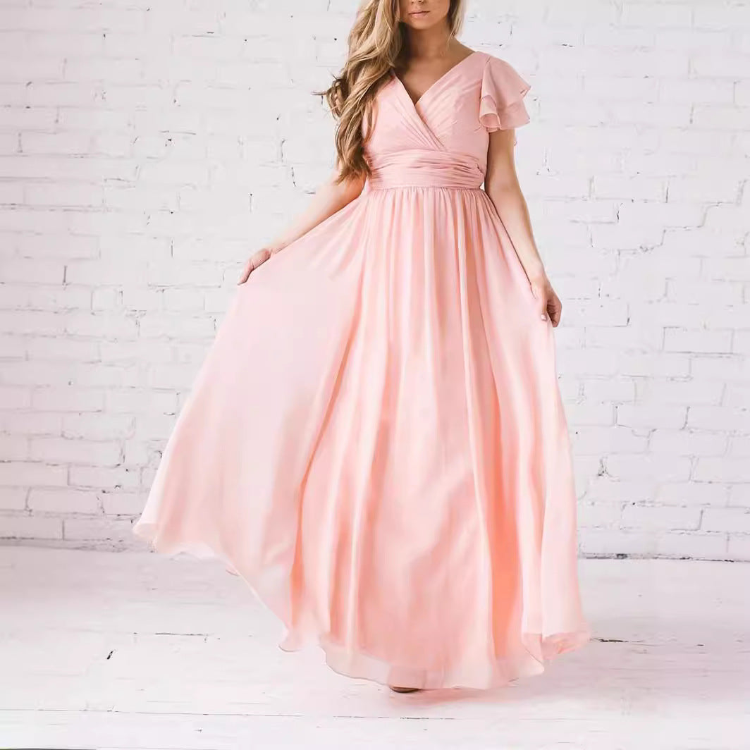 Dames Élégante Robe Maxi avec Manches Volantes Chic und Stil