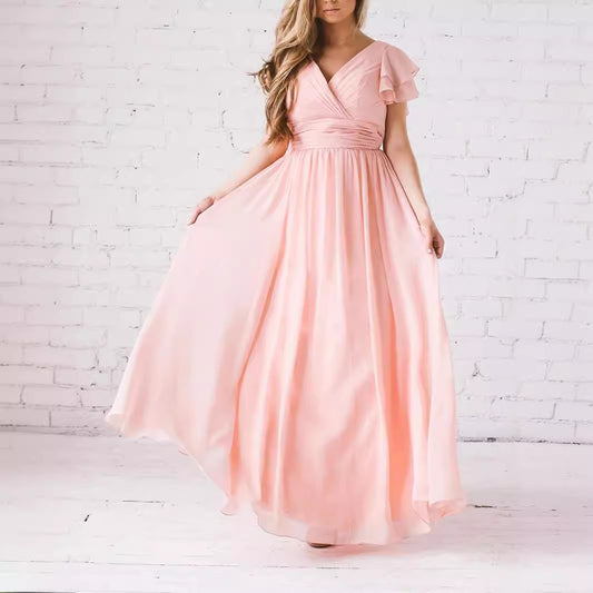 Dames Élégante Robe Maxi avec Manches Volantes Chic und Stil