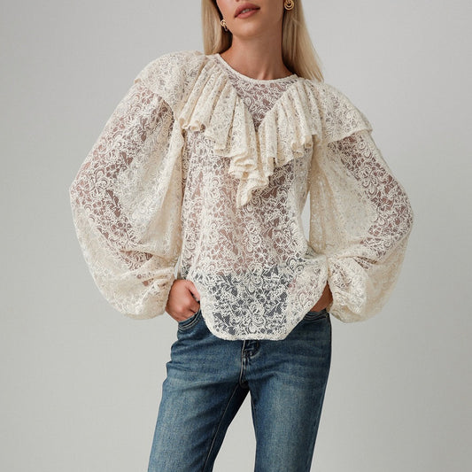 Blouse pour femmes avec volants volumineux et motif en dentelle Chic und Stil