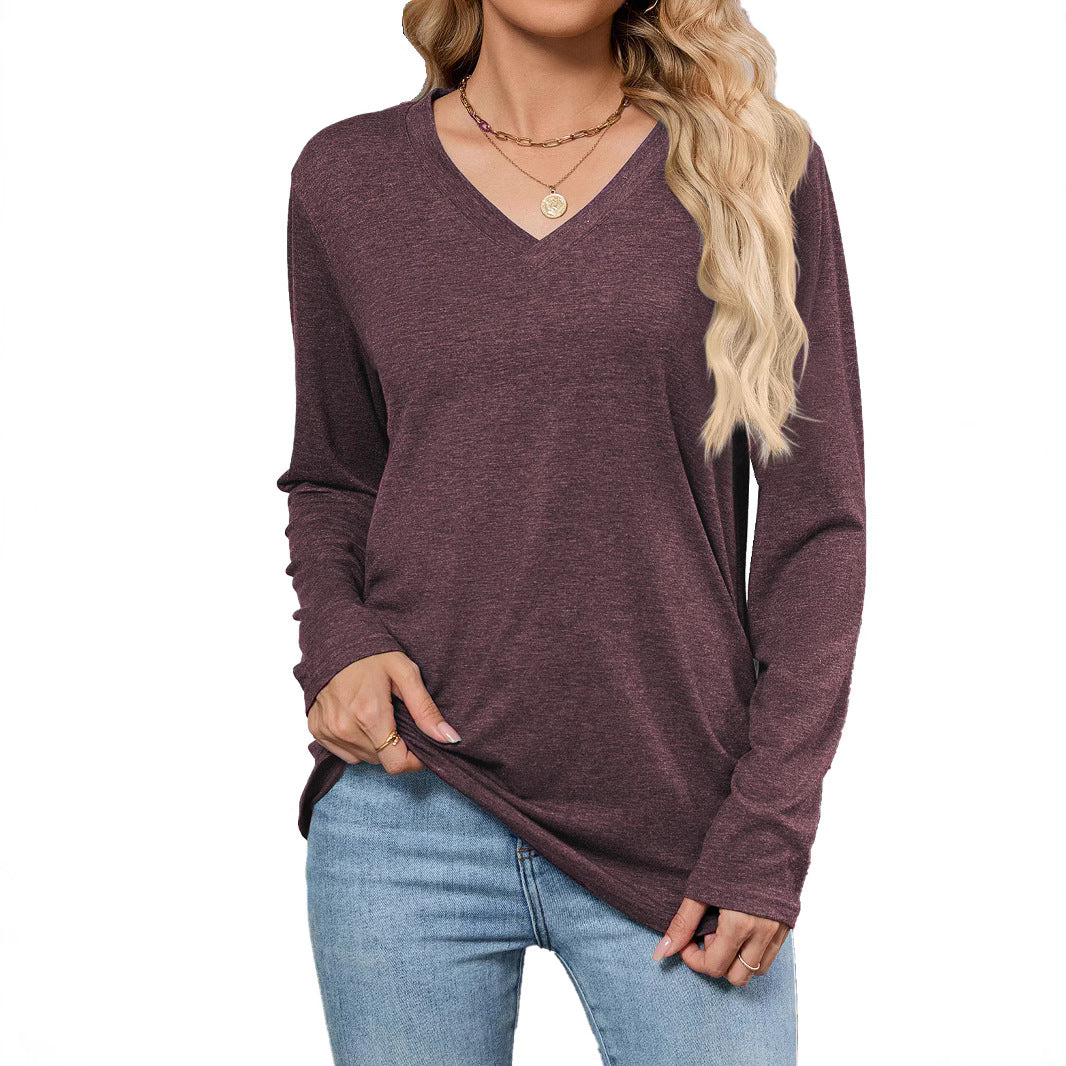 Chemisier Femme en Viscose à Manches Longues avec Décolleté en V à la Mode et Coupe Ample Chic und Stil