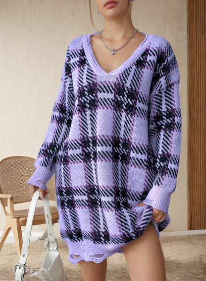 Pull en grosse maille à motif à carreaux pour femmes Chic und Stil