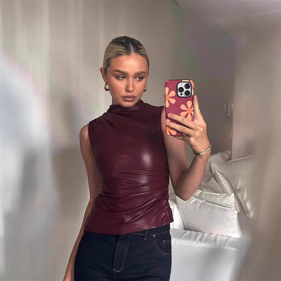 Dames Haut élégant en simili cuir de haute qualité avec coupe asymétrique Chic und Stil