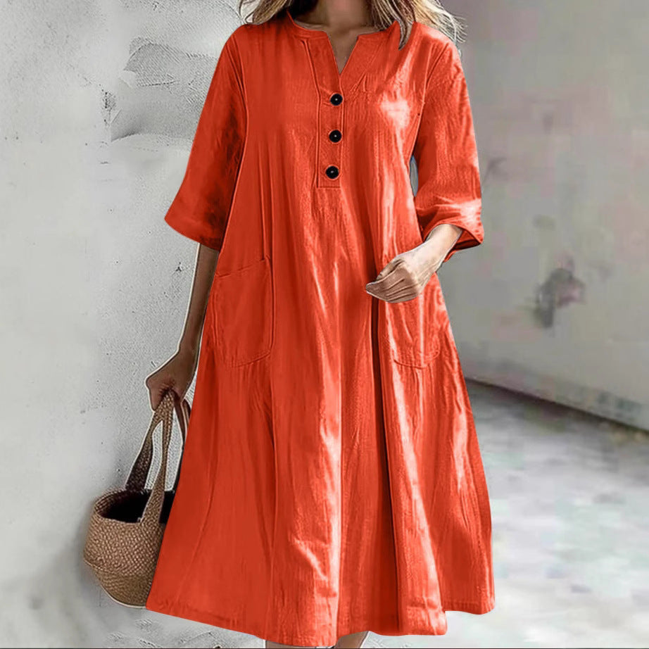 Robe décontractée en coton pour femmes avec patte de boutonnage et poches pratiques Chic und Stil