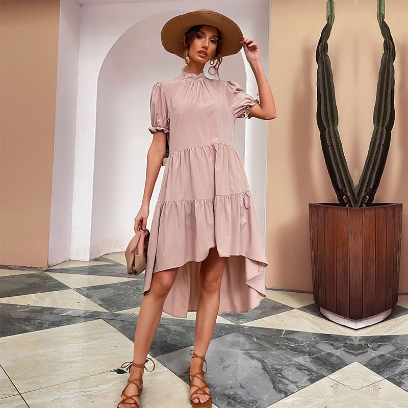 Robe à volants asymétrique fluide pour femmes avec manches bouffantes Chic und Stil