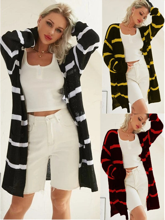 Cardigan pour femmes en tricot décontracté avec design rayé et avant ouvert Chic und Stil
