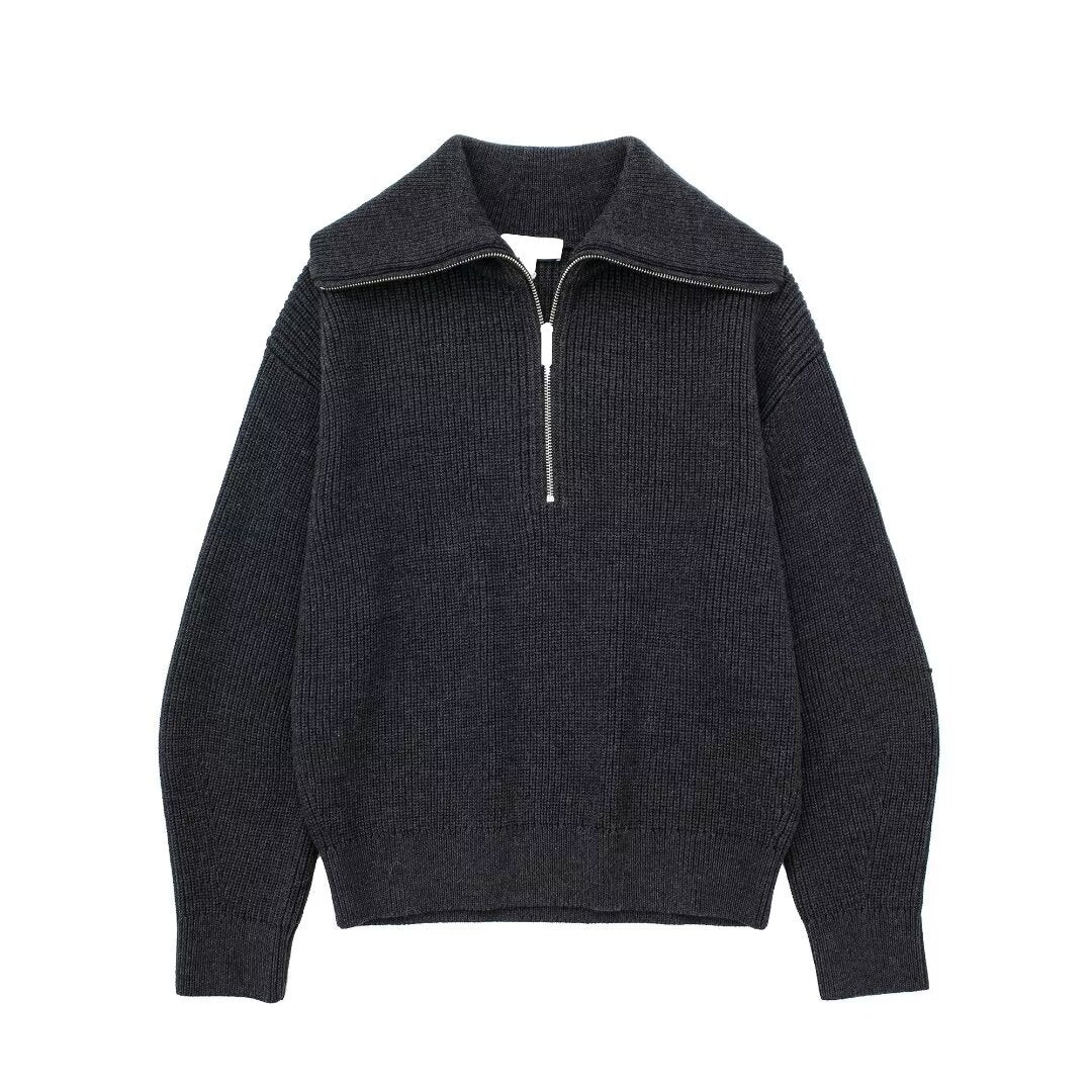 Pull en tricot pour femmes avec col montant et fermeture éclair Chic und Stil