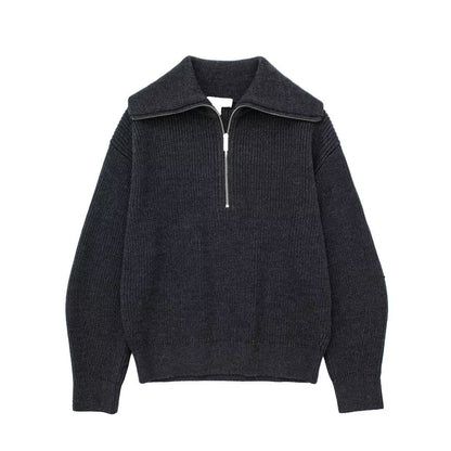 Pull en tricot pour femmes avec col montant et fermeture éclair Chic und Stil