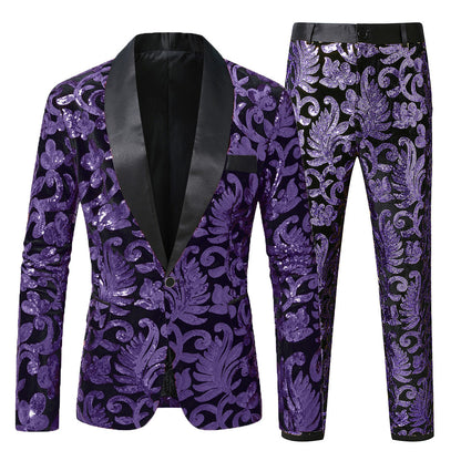 Costume de smoking scintillant pour hommes avec motifs floraux en sequins Chic und Stil