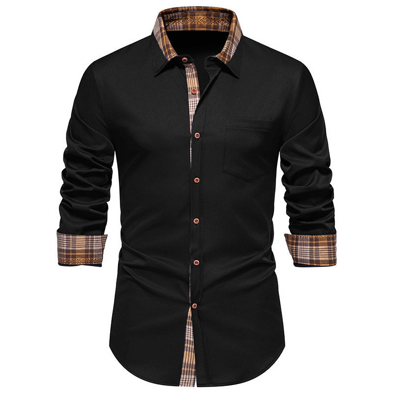 Chemise à manches longues pour hommes avec un col à carreaux moderne et un mélange de coton de haute qualité Chic und Stil
