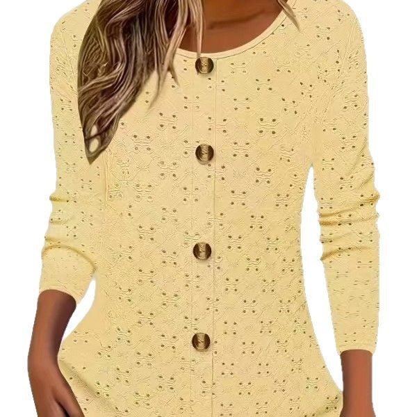 Chemisier à manches longues pour femmes avec détails de boutons décoratifs et motif en dentelle délicat Chic und Stil