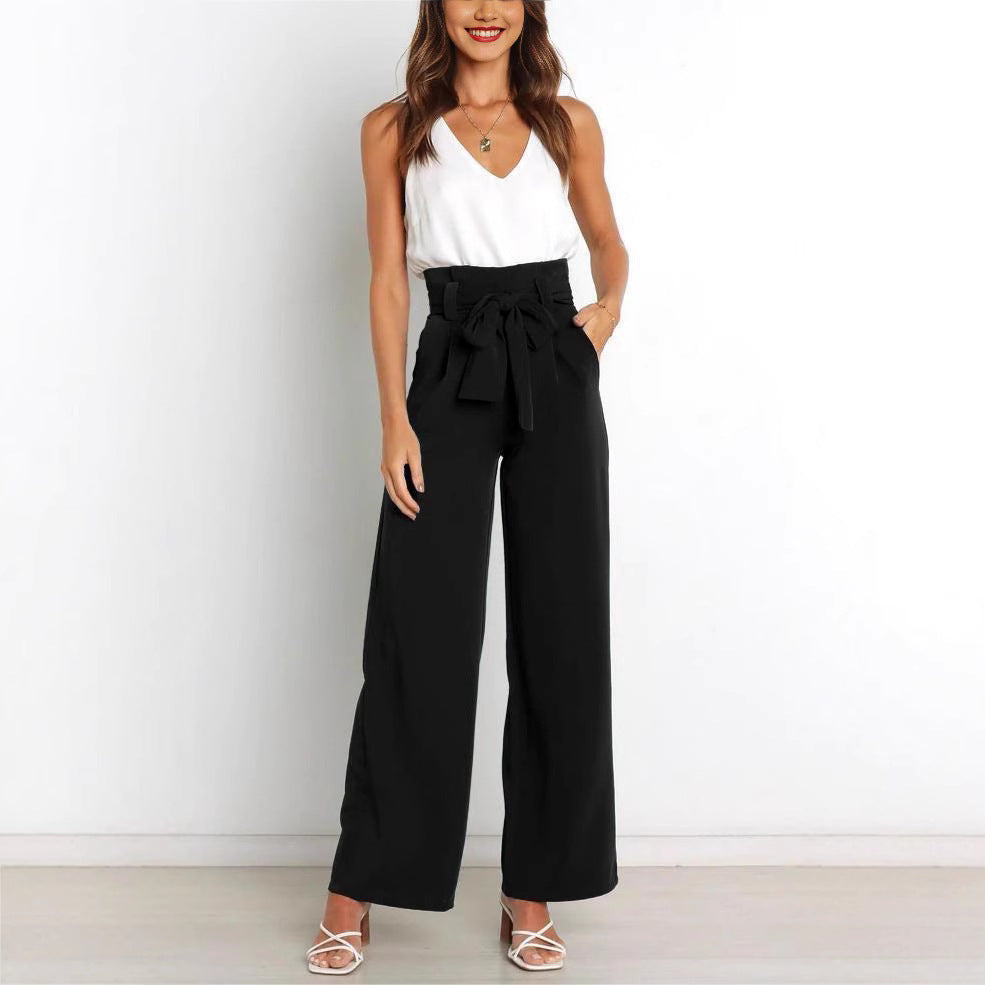 Elegant high-waisted pants for women with a tie belt and wide leg Chic and Style