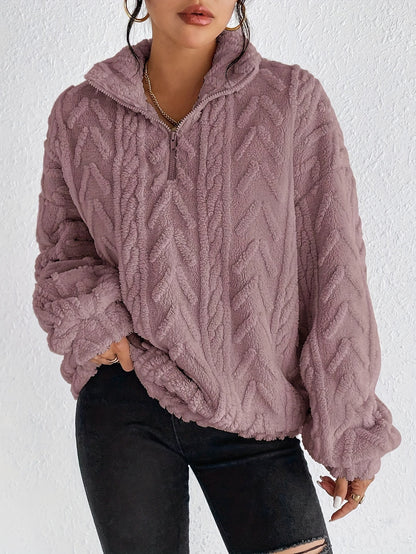 Dames Pull-over oversized pelucheux avec fermeture éclair et structure côtelée Chic und Stil