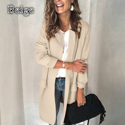 Dames élégante long manteau avec poches Chic und Stil