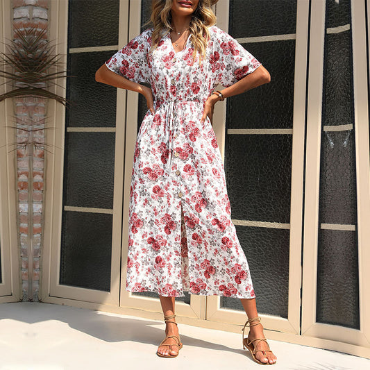 Robe maxi à imprimé floral pour femmes avec fente latérale et ceinture à nouer Chic und Stil