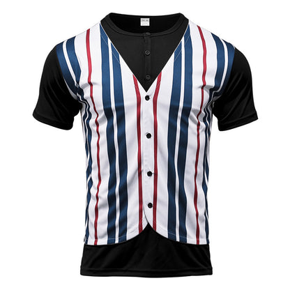 Chemise à manches courtes tendance pour hommes avec patte de boutonnage cachée et motif rayé Chic und Stil