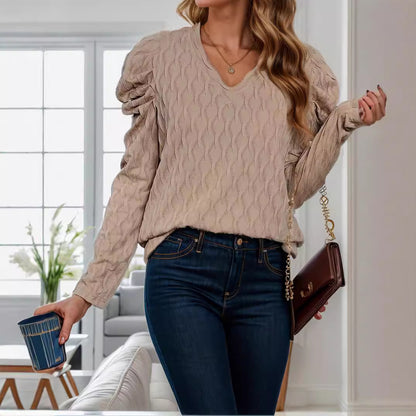 Pull en tricot pour femmes avec motif en vagues et manches bouffantes Chic und Stil