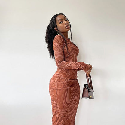 Robe midi à manches longues pour femmes avec motif abstrait Chic und Stil