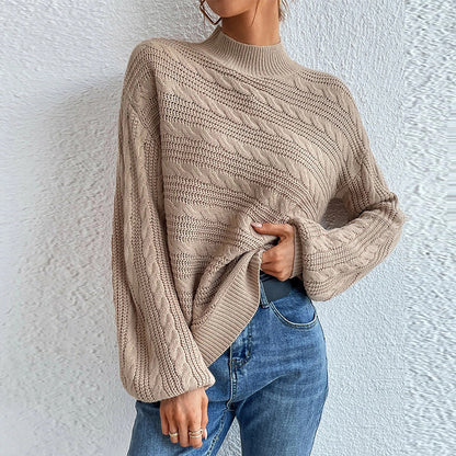 Pull-over en tricot pour femmes avec col montant et motif structuré Chic und Stil
