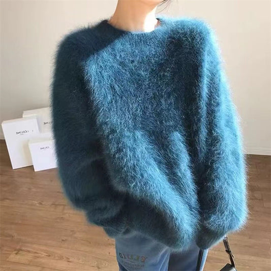 Femmes Pull en peluche à col rond avec coupe décontractée et taille oversize Chic und Stil