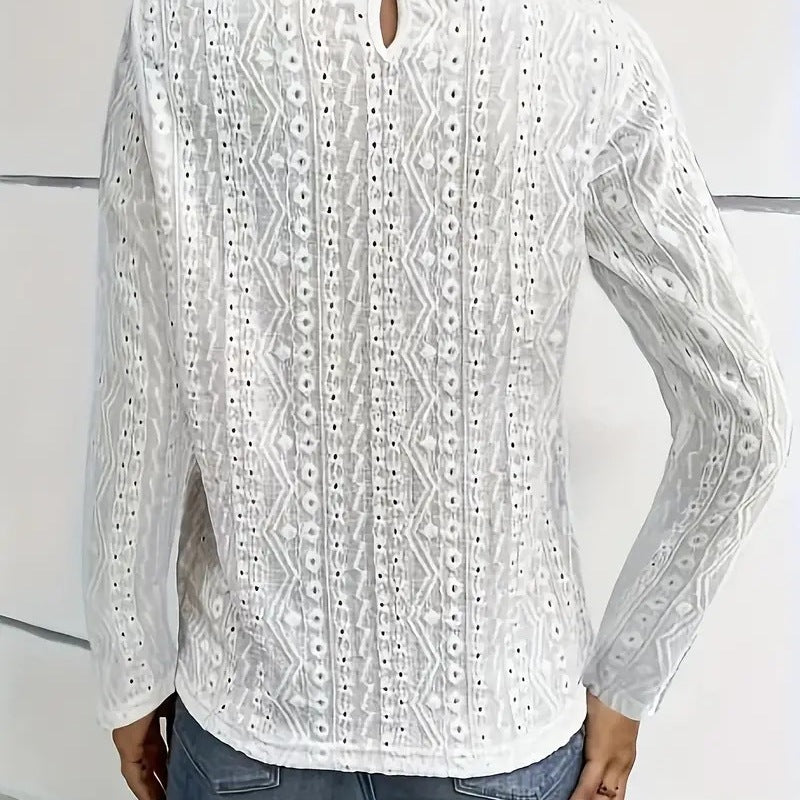 Blouse élégante pour femmes avec des inserts en dentelle et un motif de trous détaillé Chic und Stil