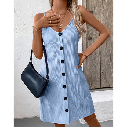 Robe sans manches pour femmes avec des fines côtes et décolleté en V Chic und Stil