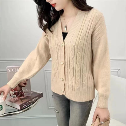 Knitted jacket for women with an elegant braid pattern and high-quality button details Chic and Style