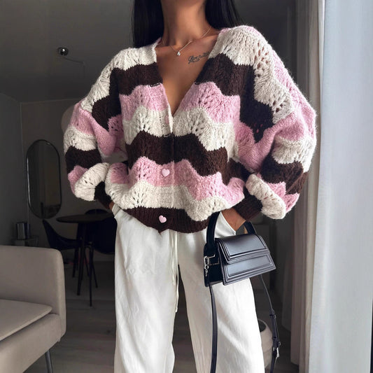 Dames cardigan en tricot confortable avec motif en vagues Chic und Stil