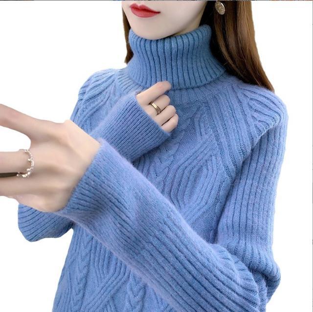 Women's turtleneck pullover with textured cable knit pattern and long sleeves Chic and Style