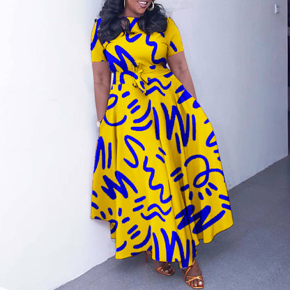 Robe maxi pour femmes avec un design graphique vif et des manches élégantes Chic und Stil