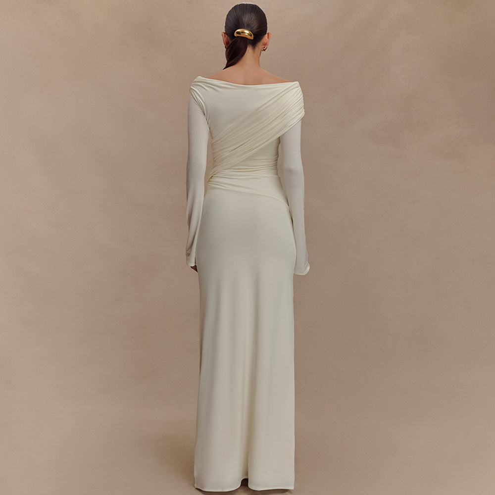 Robe maxi élégante pour femmes avec design décolleté et détails enroulés Chic und Stil